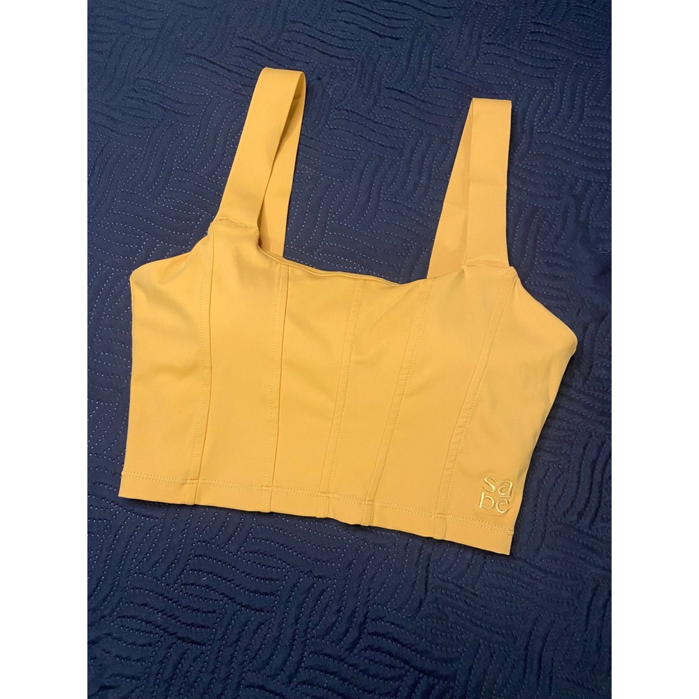 SABE Way of Being Cropped Tank Bra Mustard Yellow Square Neck Corset Style S